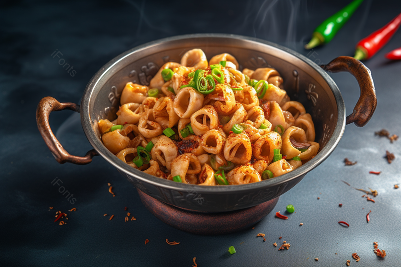 清晰的摄影图高清的图片电商产品拍摄美食美味食物黑色桌板上放着一锅干锅香辣肥肠,高清,摄影图,摄影图片,图片大全,摄影图免费下载